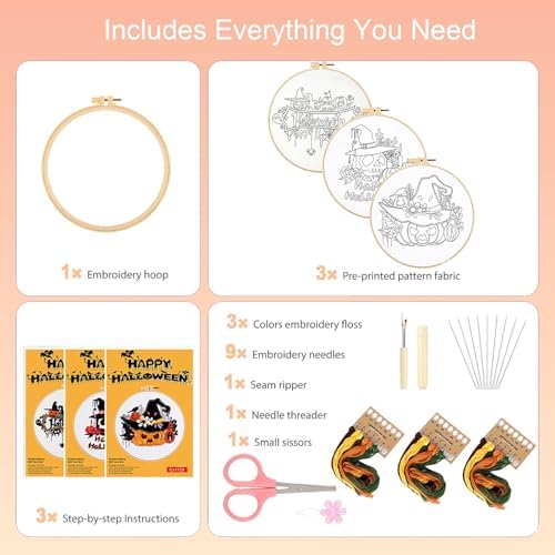 FEIYUENO 3 Pack Halloween Pumpkin Embroidery Kit for Beginner Adults - Image 2