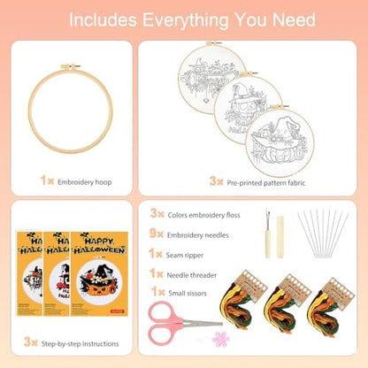 FEIYUENO 3 Pack Halloween Pumpkin Embroidery Kit for Beginner Adults - Image 2