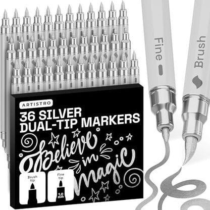 ARTISTRO 36 Silver Dual-Tip Acrylic Paint Marker Pens for Drawing by ARTISTRO