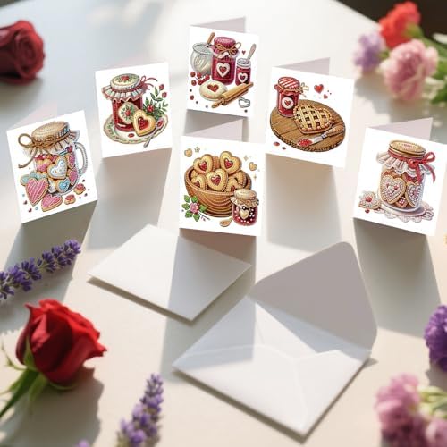 6pcs Diamond Painting Greeting Card with envelopes, DIY Jam Cookies Diamond Art Greeting Card for Blessing and Wish Special Shaped Arts Crafts for Christmas Birthday Thanksgiving Day Holiday - Image 4