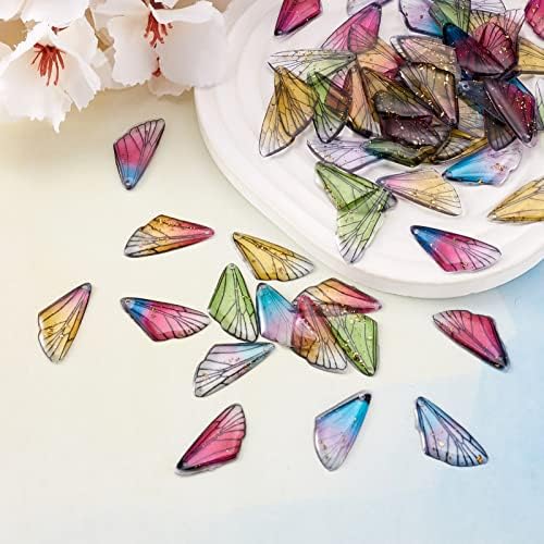 FASHEWELRY 100Pcs Resin Wing Charms Transparent Insects Wing Pendants Colorful Dragonfly Butterfly Wings Hanging Charms with Gold Foil for Jewelry Making - Image 2