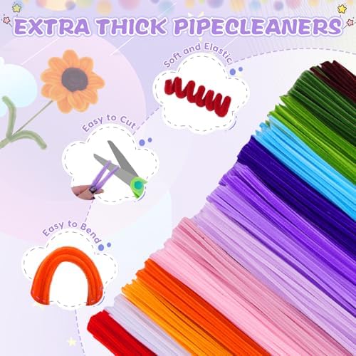 900 PCS Pipe Cleaners Craft, Pipe Cleaner Bulk Flower Kit 14 Colors Chenille Stems Flower Making Kit with Greeting Card, Floral Wires, Tape, Stamen, Floral Wrapping Paper & Ribbon for Art DIY Flowers - Image 4
