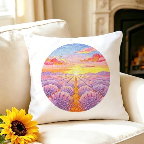 BEUNITONE 4 Set Embroidery Kits for Beginners, Pink Scenery Design with Pre-Stamped Pattern Craft Kits Include Instruction and Hoops, 7.9"x7.9" Needlepoint Kits for Festival Gifts and Home Decor - Image 7