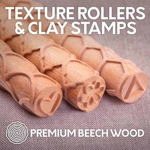Byllstore Extra Large Clay Texture Rollers with Pottery Stamps | 3 Texture Rollers | 6 Clay Stamps | 3-Pack (9" x 1.2", 3 Pack) - Image 2