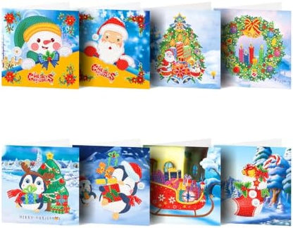 8PCS Winter Cartoon DIY Greeting Card Kits with Envelopes Diamond Art Greeting Cards Diamond Art Cards Kits for Adults DIY Crafts Family Friend Gifts by Unknown
