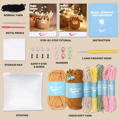 CrochetBox 2 PCS Highland Cow Crochet Kit, Brown Cow Set for Beginners - Image 3