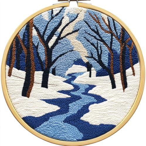 DIY Punch Needle Kits Winter Snow River Trees with Hoop 20x20cm-2 by Unknown