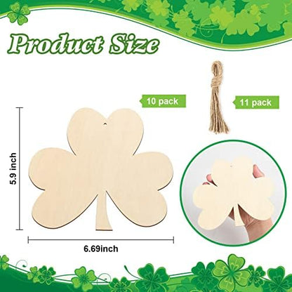 Large Size 7" Wooden Shamrock St. Patrick's Day Ornaments to Paint,Shamrocks Wooden DIY Blank Unfinished Round Wood Discs Ornament for Crafts Hanging Decorations(10PCS) - Image 6