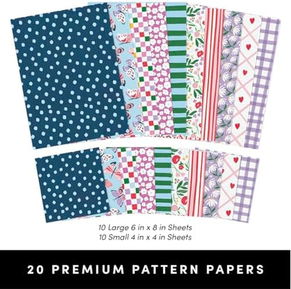 PAPERAGE Junk Journal & Scrapbook Kit, Hardcover Blank Journal Notebook, 20 Patterned Papers, 8 Sticker Sheets, 20 Die-Cut Shapes, 2 Washi Tapes & Tape Roller, Creative Journaling Supplies - Lavender - Image 5