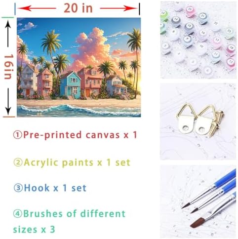 Lovepefe Romantic Beach Paint by Numbers Kit for Adults Beginners Seaside Painting by Number Kits on Canvas Landscape DIY Oil Painting Art Gifts Home Wall Decor 16x20 Inch - Image 5