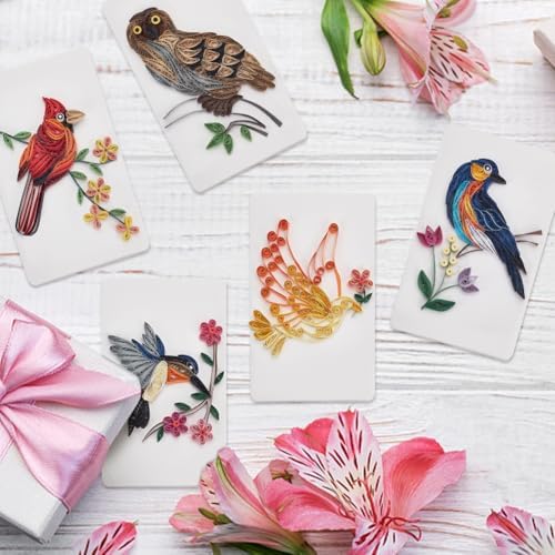 WEBEEDY DIY Bird Quilling Greeting Card Sets with 20 PCS Blank Cards,36 Colors Strips,Paper Quilling Tools and White Emulsion Greeting Card DIY Quilling Supplies for Birthday Party Gifts - Image 6