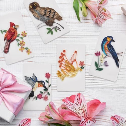 WEBEEDY DIY Bird Quilling Greeting Card Sets with 20 PCS Blank Cards,36 Colors Strips,Paper Quilling Tools and White Emulsion Greeting Card DIY Quilling Supplies for Birthday Party Gifts - Image 6