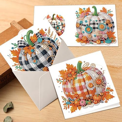 6-Pack Autumn Pumpkin Diamond Art Greeting Cards with Envelopes – DIY 5D Diamond Painting Kits for Adults, Creative Fall Thanksgiving Greeting Card Set, Rhinestone Craft Kits, Handmade Holiday Cards - Image 7