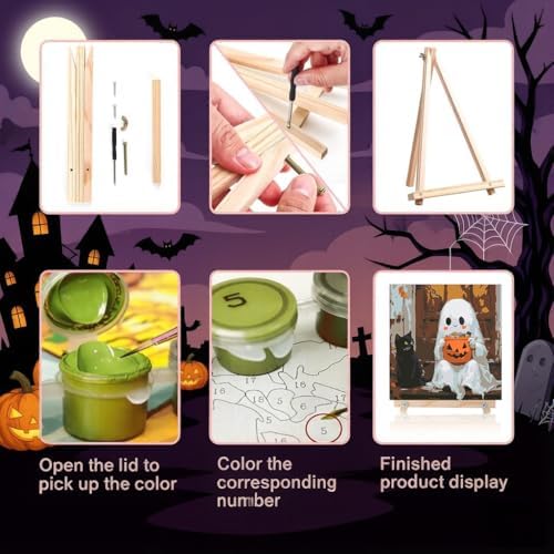 LWZAYS 6 Pack Halloween Paint by Numbers Kit for Adults with Frame, Easy Horror Paint by Number for Adults Beginner with Wooden Easel, DIY Painting by Numbers Canvas Framed for Home Decor 8 x 8 Inch - Image 5