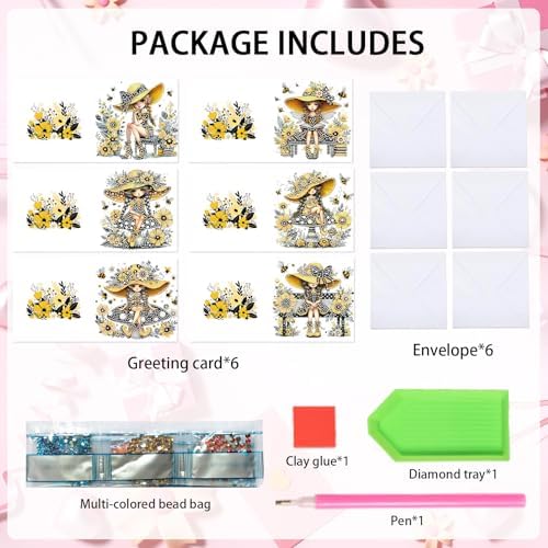 LazyFold 6Pcs DIY Diamond Art Painting Greeting Cards with Envelopes, Yellow Theme All Occasion Note Card Kit for Women, Handmade Thank You Birthday Friendship Cards Gift - Image 3