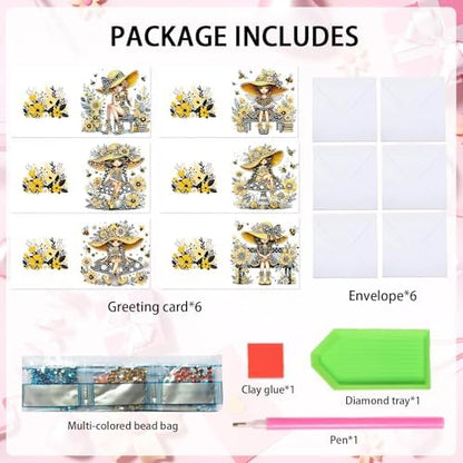 LazyFold 6Pcs DIY Diamond Art Painting Greeting Cards with Envelopes, Yellow Theme All Occasion Note Card Kit for Women, Handmade Thank You Birthday Friendship Cards Gift - Image 3