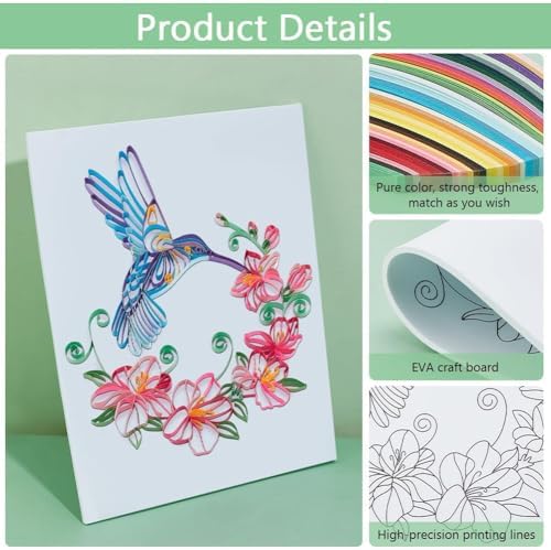 PH PandaHall Paper Quilling Kit Flower and Hummingbird Quilling Tool with 240 Paper Strip Supplier Quilling Template Board DIY Crafts Set DIY Kit for Adults Filigree Painting Kits Wall Art Decor - Image 4