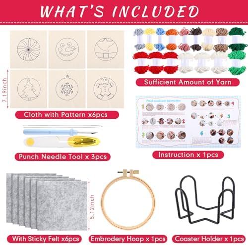 Yaomiao 6 Pcs Christmas Punch Needle Coaster Kit, Easy DIY for Beginners - Image 2