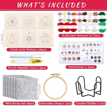 Yaomiao 6 Pcs Christmas Punch Needle Coaster Kit, Easy DIY for Beginners - Image 2