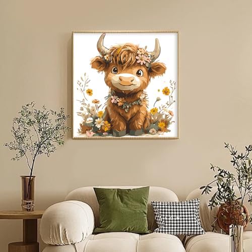 Framed Paint by Numbers Kit for Adults Beginners – Cute Highland Cow - Image 2