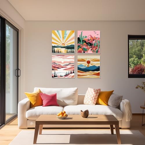 NAIMOER 4 Pack Sunset Paint by Numbers Kits for Adults Beginner with Wooden Framed, Color by Numbers on Canvas Painting Kits for Adults, Easy Paint DIY Acrylic for Home Wall Decor 8X8 Inch - Image 2