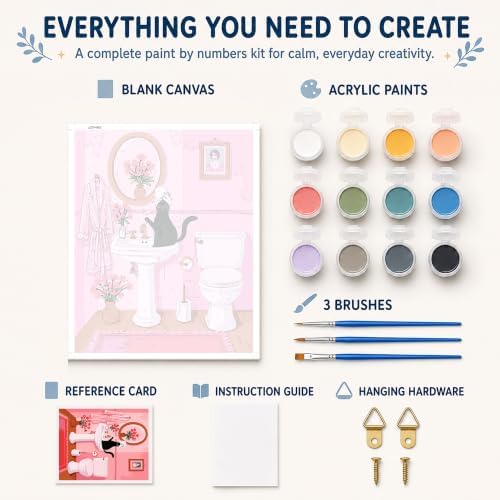 AuraDraw Black Cat Paint by Numbers Kit for Adults Beginner - Animals Oil Painting Kit - Bathroom Paint by Number Kits on Canvas, DIY Painting Kit for Home Wall Decor 16x20 Inch - Image 2