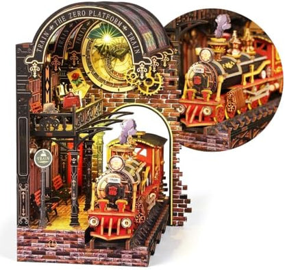 Book Nook Kits for Adults, 3D DIY Miniature Wooden Puzzle with LED Light, Adult Crafts Kits, House Bookshelf Decor, 231 Pieces Model Building Gift for Adults & Teens (Zero Platform) by Nisuez