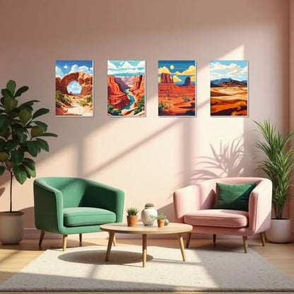 4 Pack Framed Paint by Numbers Kit for Adults Beginner Canvas Painting by Numbers for Adults National Park Easy Adult Paint by Number Kits with Frame Landscapes Watercolor Painting by Number 8x12 Inch - Image 6