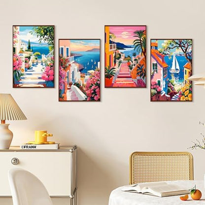 4 Pack Paint by Numbers Kit for Adults with Frame, Seaside Town Landscape - Image 3