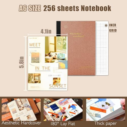 Scrapbooking Supplies Kit, A6 Grid Notebook, Aesthetics Junk Journal Kit - Image 4