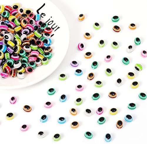 200pcs Oval Evil Eye Beads Handmade Resin Lampwork Bead 10mm Charms Spacer Beads with Elastic Rope for Bracelets Necklace Jewelry Craft Making (Oval-Multi-Color) - Image 2