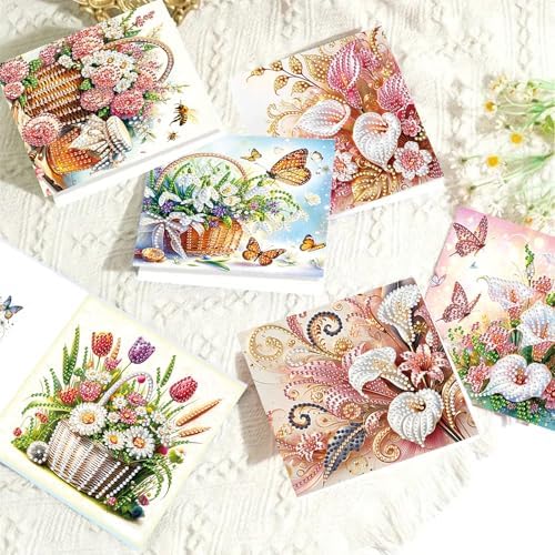 6pcs Tulip Daisy Rose Butterfly Calla Lily Flower Diamond Art Painting Greeting Cards Kit with Envelopes, 5D DIY Special Shaped Card Making Kits for Adults, Holiday Birthday Postcards Craft Gifts - Image 5