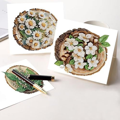 6 Pack Diamond Painting Greeting Card Kits with Envelopes, 5D Handmade Floral Wooden Slice Cards, DIY Crystal Rhinestone Diamond Art Cards for Christmas, Birthday, Thanksgiving, and Holidays - Image 6