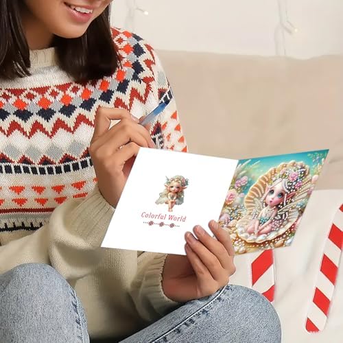 FANYLuan DIY Diamond Cards, 6pc Fairy Mermaid Cartoon Greeting Card Kit, Modern DIY Art Painting, Foldable, Teen & Adult - Image 5