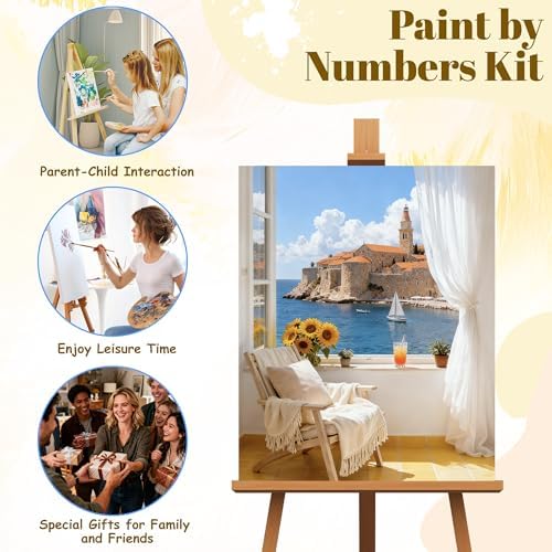 Paint by Numbers Kit for Adults Beginners, Mountain Adult Paint by Numbers on 20" Lx16 W Canvas for Painting Kits for Adults in Colorful Box，For Gift Home Wall Decor Without Frame (seaside town) - Image 7