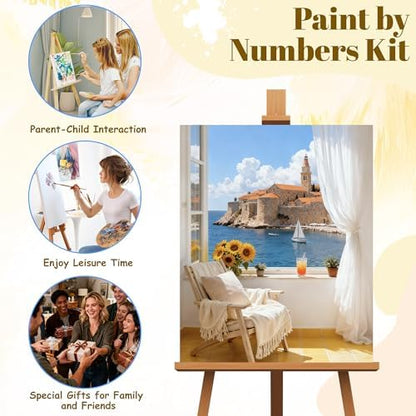 Paint by Numbers Kit for Adults Beginners, Mountain Adult Paint by Numbers on 20" Lx16 W Canvas for Painting Kits for Adults in Colorful Box，For Gift Home Wall Decor Without Frame (seaside town) - Image 7