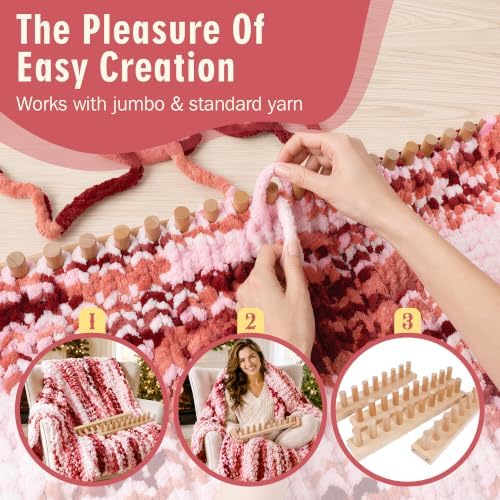Zlshmoee 64'' Chunky Blanket Loom, Detachable Knitting Weaving Frame for Teens & Adults, NoNeedles Required, DIY Throw Blankets Scarves Shawls,Stress Relief Home Decor, Beginner Friendly HandmadeGift - Image 6