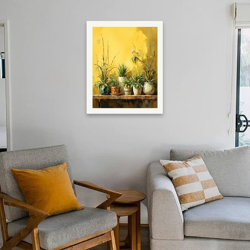 TAOPAOLAB Botanical Paint by Numbers Kit for Adults - DIY Indoor Plants on Yellow Wall Shelf Painting on Canvas 16×20 Inches, Acrylic Paint Set, Suitable for Beginners, Art for Home Decoration/Gifts - Image 4