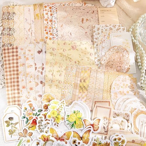 OKUPAN Vintage Floral Scrapbook Paper & Journaling Stickers (100pcs) Assorted Set (Yellow) - Scrapbook Supplies for Bullet Journaling, Retro Crafts, Planner, Mixed Media, Card Making - Image 2