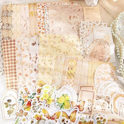 OKUPAN Vintage Floral Scrapbook Paper & Journaling Stickers (100pcs) Assorted Set (Yellow) - Scrapbook Supplies for Bullet Journaling, Retro Crafts, Planner, Mixed Media, Card Making - Image 2