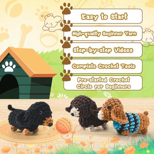 Zummipals Crochet Kit for Beginners, Easy Crochet Kit for Adults w Step-by-Step Vid Tutorials, Beginner Knitting Kit, Makes Crochet Animals Dachshund Crochet Kits, Ideal Crochet Gifts (30% EX Yarn) - Image 5