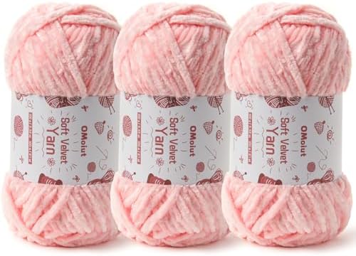 3x100g Fluffy Velvet Chenille Yarn for Crocheting and Knitting, 3x87.4yd Baby Yarn for Crocheting Soft, Crochet Chunky Yarns Amigurumi Yarns（Pink by OMoiut