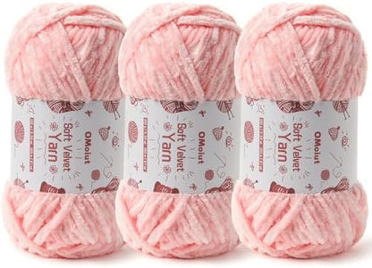 3x100g Fluffy Velvet Chenille Yarn for Crocheting and Knitting, 3x87.4yd Baby Yarn for Crocheting Soft, Crochet Chunky Yarns Amigurumi Yarns（Pink by OMoiut