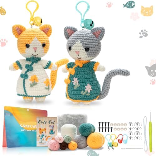 Youkali Crochet Kit for Beginners, Crochet Starter Kit with Step-by-Step Video Tutorials, Easy Beginner Crochet Kit for Adults, Crochet Animals Crafts Crochet Kits, Easy Knitting Kit. (Cat) by Youkali