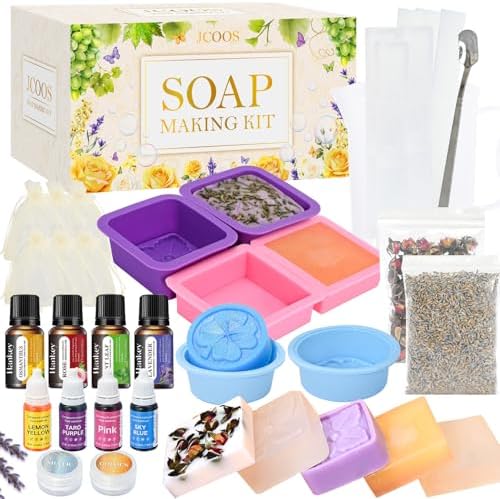 Jcoos Soap Making Kit, Soap Making Kit for Adults Teens & Beginners, Soap Making Supplies with Soap Base, Soap Mold, Soap Colorant, Fragrances, Dried Flowers, Glitter - Easy and Fun Craft DIY Kits by PartyCarnivalBeautyGlamor