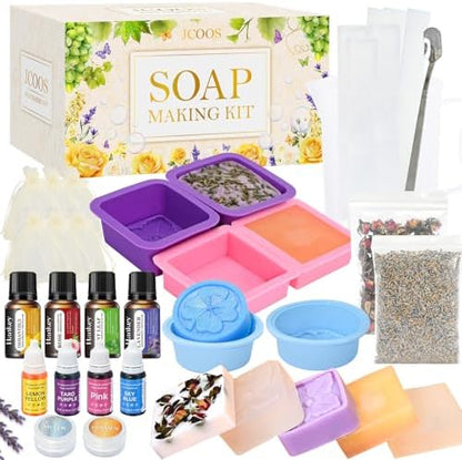 Jcoos Soap Making Kit, Soap Making Kit for Adults Teens & Beginners, Soap Making Supplies with Soap Base, Soap Mold, Soap Colorant, Fragrances, Dried Flowers, Glitter - Easy and Fun Craft DIY Kits by PartyCarnivalBeautyGlamor