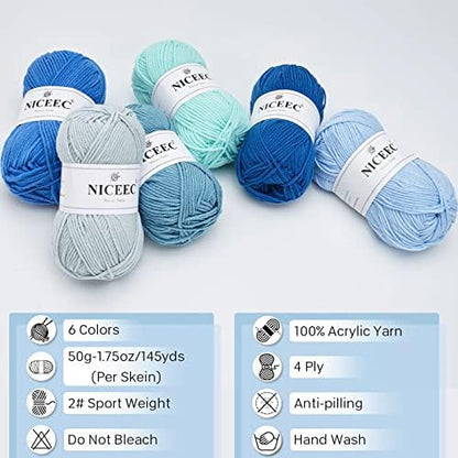NICEEC 300g Soft Assorted Colors Yarn 100% Acrylic 870yds -Aqua - Image 3