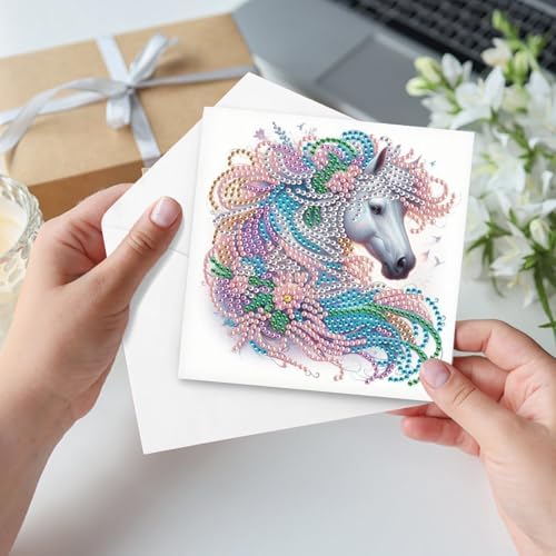AiYuanzsh Set of 6 Animal Diamond Painting Greeting Cards - Rooster, Turtle, Elephant, Horse, and Fox Designs 5D DIY Craft Kits with Colorful Rhinestones Diamond, Perfect for Birthday and Anniversary - Image 7