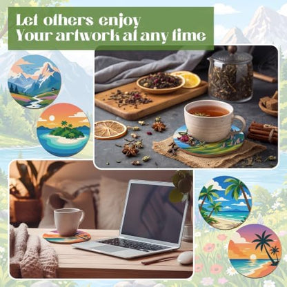 Reallnaive 77 Pcs Wooden Coasters Paint Kit, Scenery - Image 5