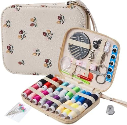 Floral Sewing Kit Printing Sewing Project Kits,Professional Sewing Supplies for Adults, Zipper Sewing Needles Set, 87 PCS Travel Sewing Accessory for Emergency, Home by Bobode